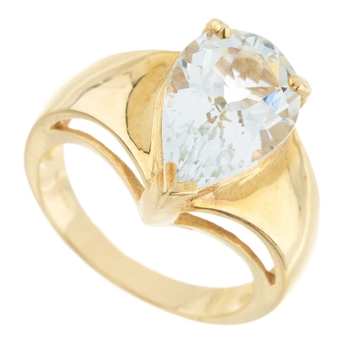 215 - An 18ct gold pear-shape aquamarine single-stone ring, aquamarine estimated weight 2.60ct, hallmarks ... 