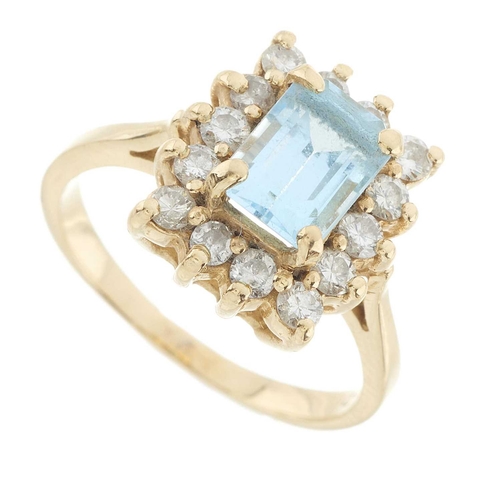 217 - A 14ct gold blue topaz and brilliant-cut diamond cluster ring, topaz estimated weight 1.40ct, estima... 