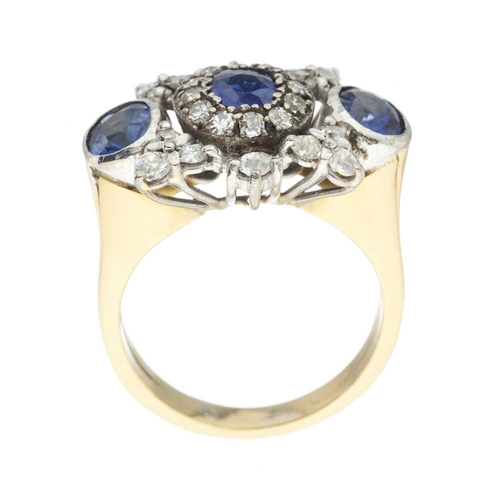 235 - A mid 20th century 18ct gold sapphire and old-cut diamond cluster dress ring, estimated total sapphi... 