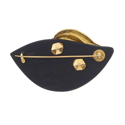 236 - An ebony abstract brooch, with 18ct gold brilliant-cut diamond accent overlay, estimated total diamo... 