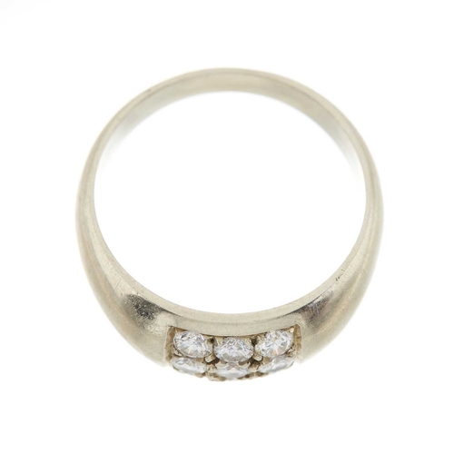 237 - An 18ct gold brilliant-cut diamond cluster ring, with tapered band, estimated total diamond weight 0... 