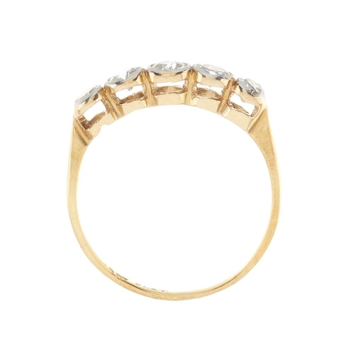 243 - A mid 20th century 18ct gold and platinum, graduated old-cut diamond five-stone ring, estimated tota... 