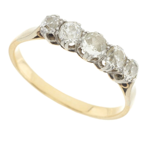 245 - An old-cut diamond five-stone ring, estimated total diamond weight 0.80ct, H-J colour, SI2-P1 clarit... 