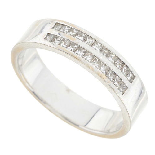 263 - An 18ct gold square-shape diamond two-row half eternity ring, estimated total diamond weight 0.50ct,... 