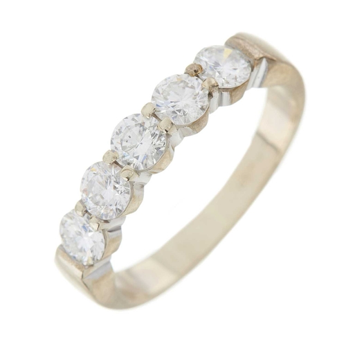 264 - An 18ct gold brilliant-cut diamond five-stone ring, estimated total diamond weight 1ct, I-J colour, ... 