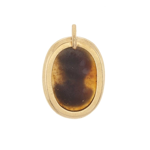 29 - Two 19th century gold onyx and sardonyx cameo pendants, with hook fittings, each carved to depict a ... 