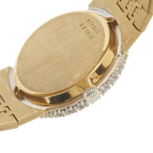 309 - 
Piaget
A diamond set bracelet watch with tiger's eye dial
Case: Signed. 18ct gold. Swiss convention... 