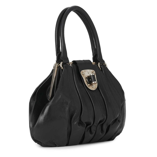 337 - Alexander McQueen, an Elvie handbag, featuring a black leather exterior, with ruched detailing, silv... 