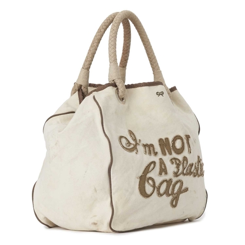 340 - Anya Hindmarch, a tote and a selection of pouches, to include a cream canvas 'I'm Not A Plastic Bag'... 