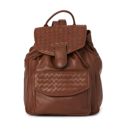 344 - Bottega Veneta, a tan leather Intrecciato backpack, crafted from soft tan lambskin leather, featurin... 