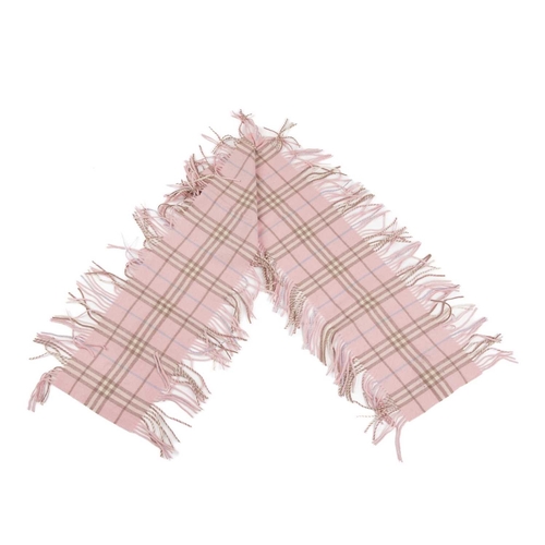 348 - Burberry, a Nova Check lambswool shawl and scarf, to include a navy blue shawl with fringe detailing... 