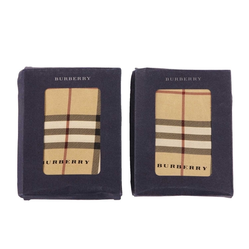 350 - Burberry, two Nova Check silk handkerchiefs, with hand-rolled edges, measuring 47 by 47cm, with make... 