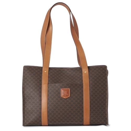 354 - Celine, a vintage Macadam shopping tote, featuring maker's brown monogram coated canvas exterior wit... 