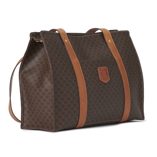 354 - Celine, a vintage Macadam shopping tote, featuring maker's brown monogram coated canvas exterior wit... 