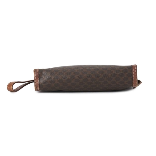 355 - Celine, a vintage Macadam wristlet clutch, featuring the maker's brown monogram coated canvas exteri... 