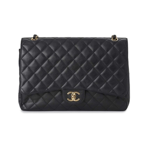 357 - Chanel, a Maxi Classic Double Flap handbag, designed with a black quilted caviar leather exterior, p... 