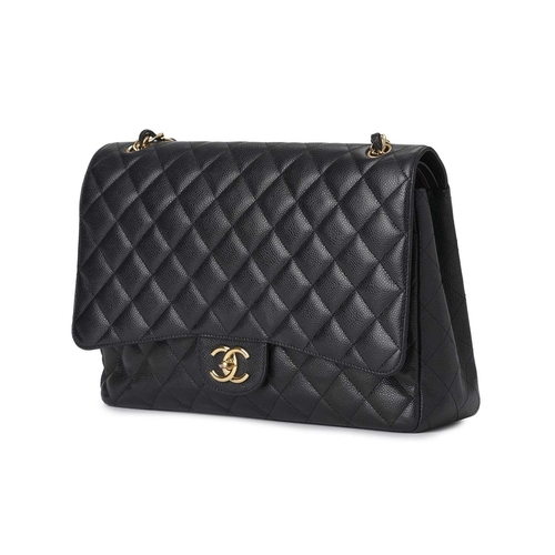 357 - Chanel, a Maxi Classic Double Flap handbag, designed with a black quilted caviar leather exterior, p... 