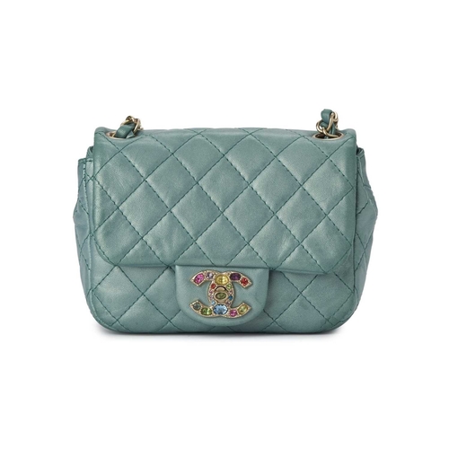 359 - Chanel, a Mini Square Jewel CC Flap bag, crafted from pale metallic turquoise leather, with diamond ... 