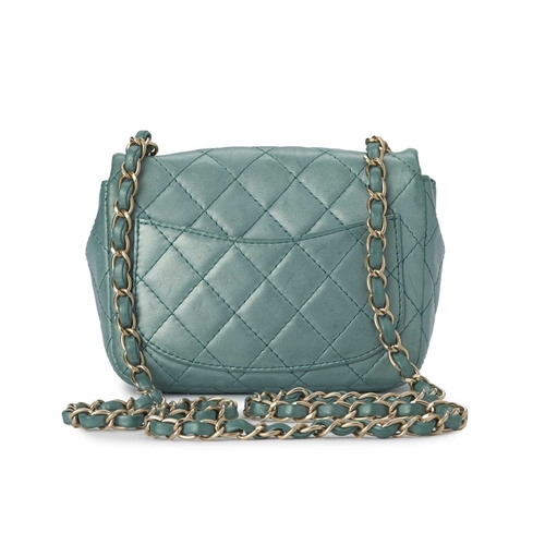 359 - Chanel, a Mini Square Jewel CC Flap bag, crafted from pale metallic turquoise leather, with diamond ... 