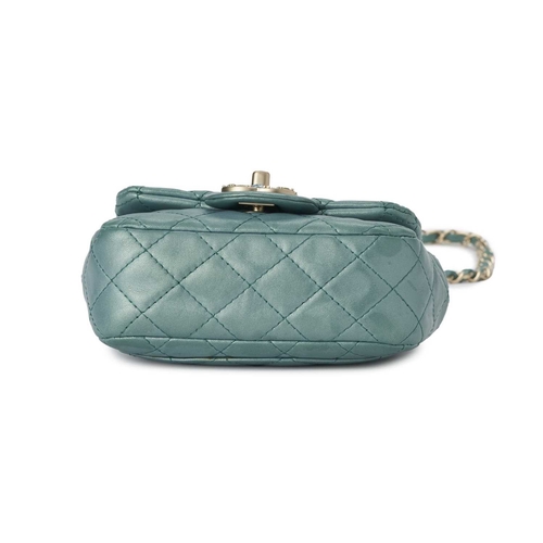 359 - Chanel, a Mini Square Jewel CC Flap bag, crafted from pale metallic turquoise leather, with diamond ... 