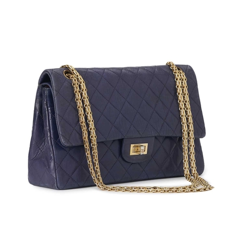 361 - Chanel, a rare vintage 2.55 handbag, crafted from quilted blue leather, with gold-tone hardware, rea... 