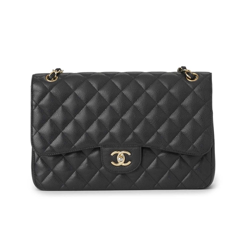 362 - Chanel, a Jumbo Classic Double Flap handbag, featuring a black quilted caviar leather exterior, with... 