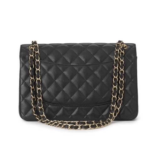 362 - Chanel, a Jumbo Classic Double Flap handbag, featuring a black quilted caviar leather exterior, with... 