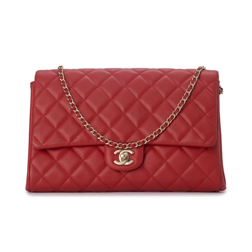 365 - Chanel, a red Timeless Clutch On Chain, crafted from red diamond quilted leather, with brushed gold-... 