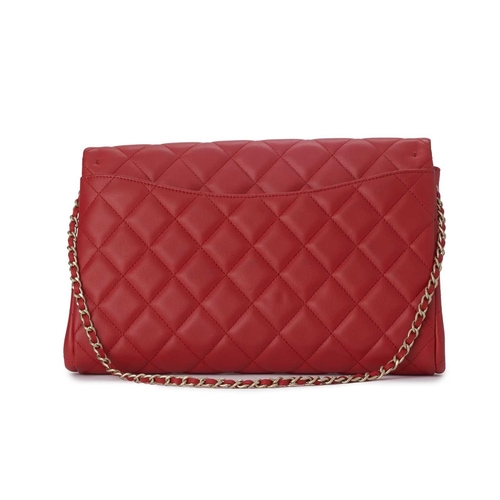 365 - Chanel, a red Timeless Clutch On Chain, crafted from red diamond quilted leather, with brushed gold-... 