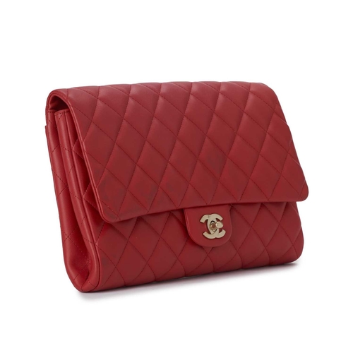 365 - Chanel, a red Timeless Clutch On Chain, crafted from red diamond quilted leather, with brushed gold-... 