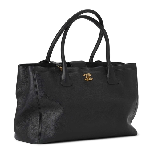 369 - Chanel, a Cerf Executive tote, crafted from black calfskin leather, featuring dual-rolled leather ha... 