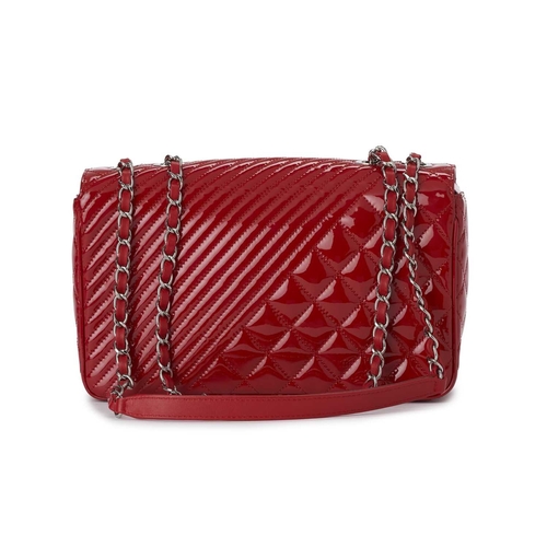 370 - Chanel, a Medium Coco Boy Flap handbag, featuring a quilted red patent leather exterior, with polish... 