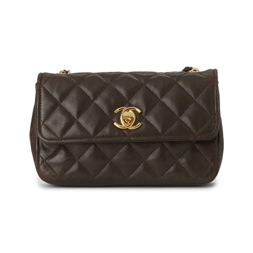 375 - Chanel, a vintage Mini Classic Flap handbag, crafted from brown quilted lambskin leather, with 24ct ... 