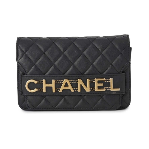 377 - Chanel, an Enchained Wallet On Chain handbag, crafted from black calfskin quilted leather, featuring... 