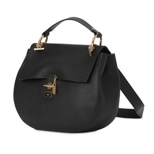 391 - Chloe, a large Drew shoulder bag, crafted from grained black leather, with polished gold-tone hardwa... 