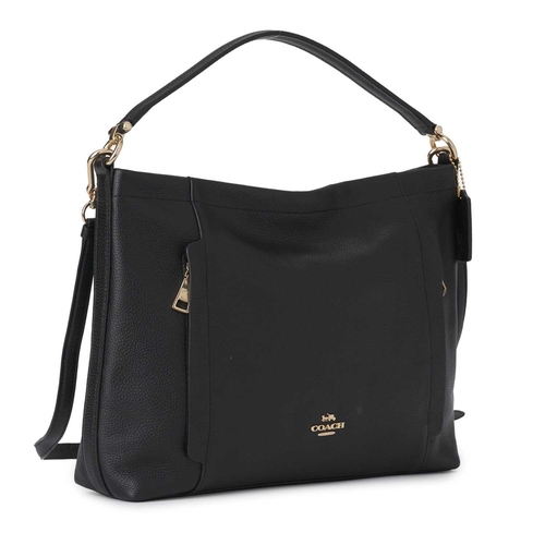 401 - Coach, a black leather Scout hobo handbag, crafted from black pebbled leather, with gold-tone hardwa... 