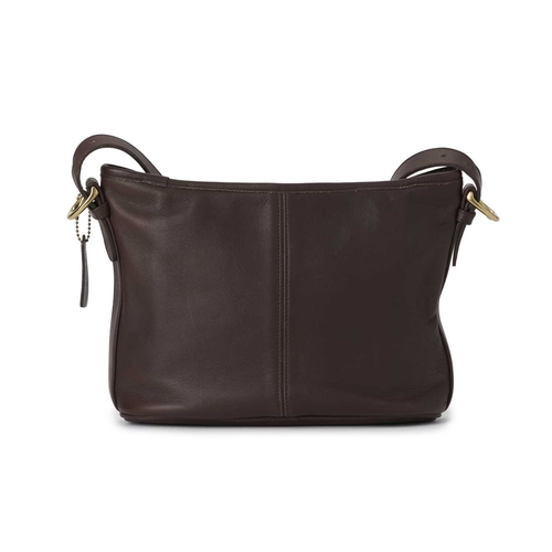 402 - Coach, a vintage leather crossbody handbag, crafted from mahogany brown leather, featuring a front s... 