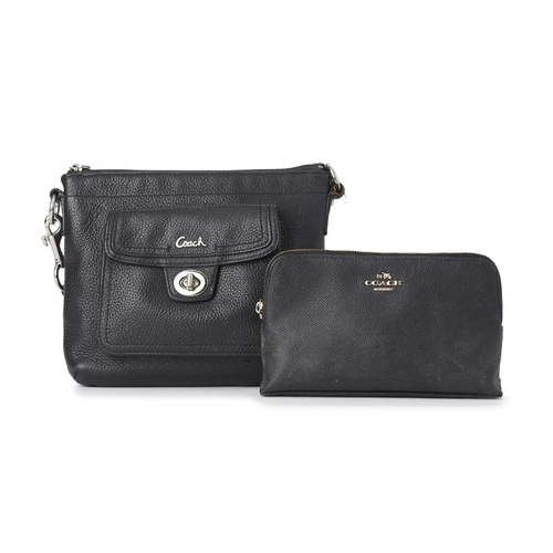 403 - Coach, a small Penelope Turn-Lock messenger bag and a pouch, crafted from black pebbled leather with... 