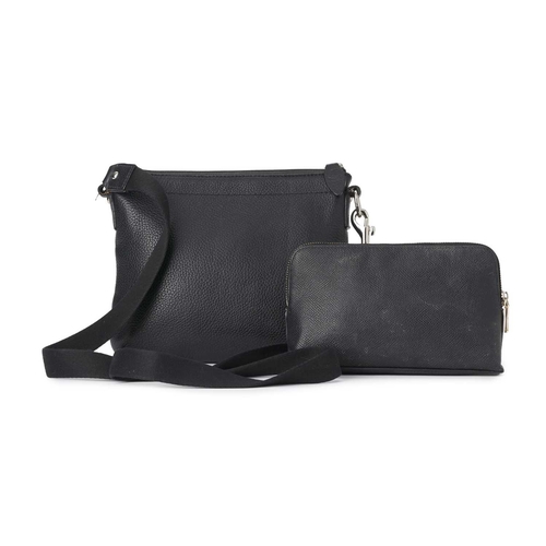 403 - Coach, a small Penelope Turn-Lock messenger bag and a pouch, crafted from black pebbled leather with... 