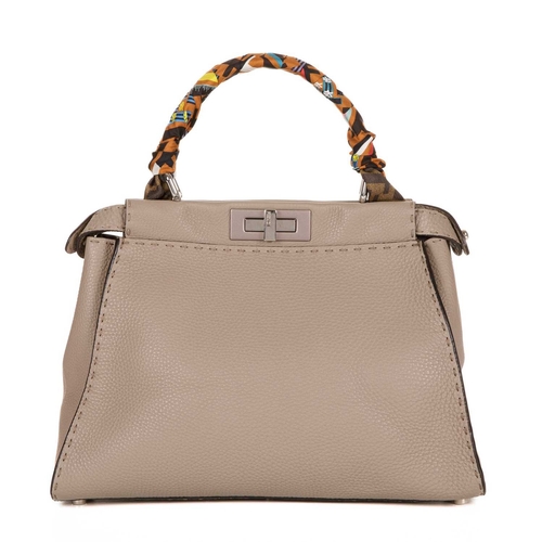 405 - Fendi, a medium Peekaboo Selleria handbag w/Twilly, designed with a grey leather exterior, featuring... 