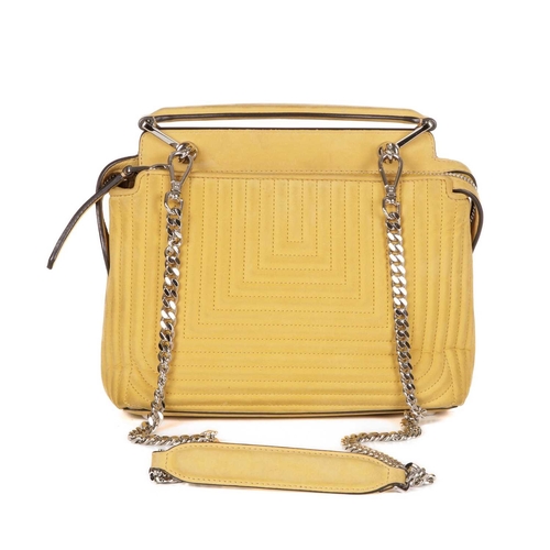 408 - Fendi, a yellow Dotcom handbag, designed with a quilted yellow nubuck leather exterior, silver-tone ... 