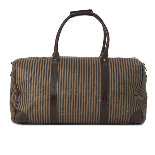 409 - Fendi, a vintage holdall travel bag, crafted from tan and black striped coated canvas, with dark bro... 