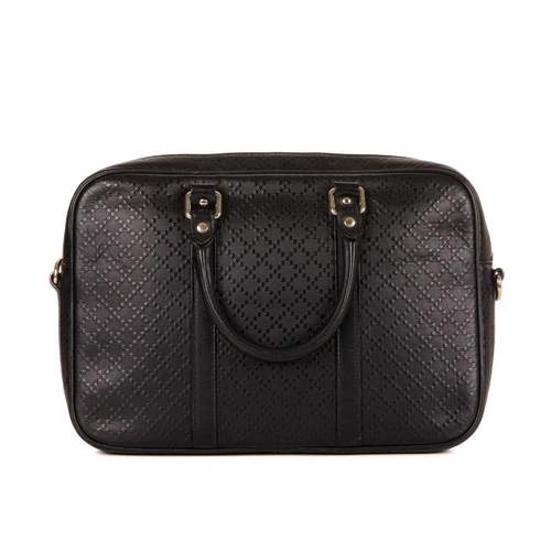 414 - Gucci, a black leather Diamante briefcase, featuring the maker's black leather diamante patterned ex... 