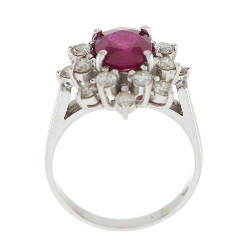 42 - An 18ct gold Thai ruby and brilliant-cut diamond stepped cluster ring, with photocopy of a report by... 