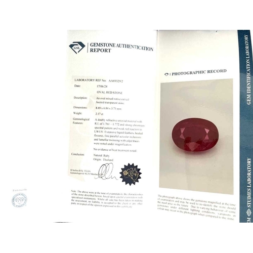 42 - An 18ct gold Thai ruby and brilliant-cut diamond stepped cluster ring, with photocopy of a report by... 