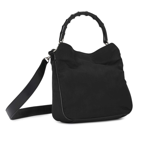 422 - Gucci, a Bamboo Top Handle handbag, designed with a black nylon exterior with black leather base and... 