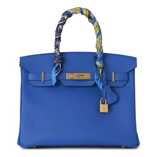 429 - Hermes, a 2020 Birkin 30 handbag w/Twilly, designed with a blue Epsom leather exterior with gold-pla... 