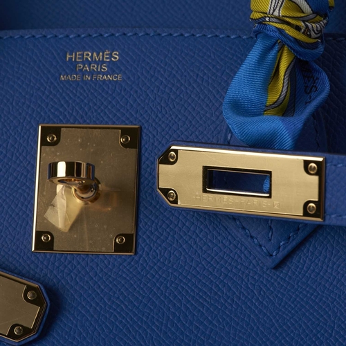 429 - Hermes, a 2020 Birkin 30 handbag w/Twilly, designed with a blue Epsom leather exterior with gold-pla... 