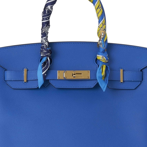 429 - Hermes, a 2020 Birkin 30 handbag w/Twilly, designed with a blue Epsom leather exterior with gold-pla... 