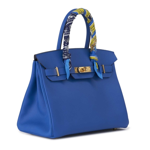 429 - Hermes, a 2020 Birkin 30 handbag w/Twilly, designed with a blue Epsom leather exterior with gold-pla... 